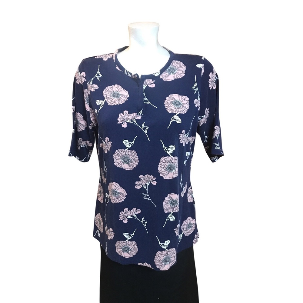Liz Claiborne Blouse Size Medium Navy And Pink Floral